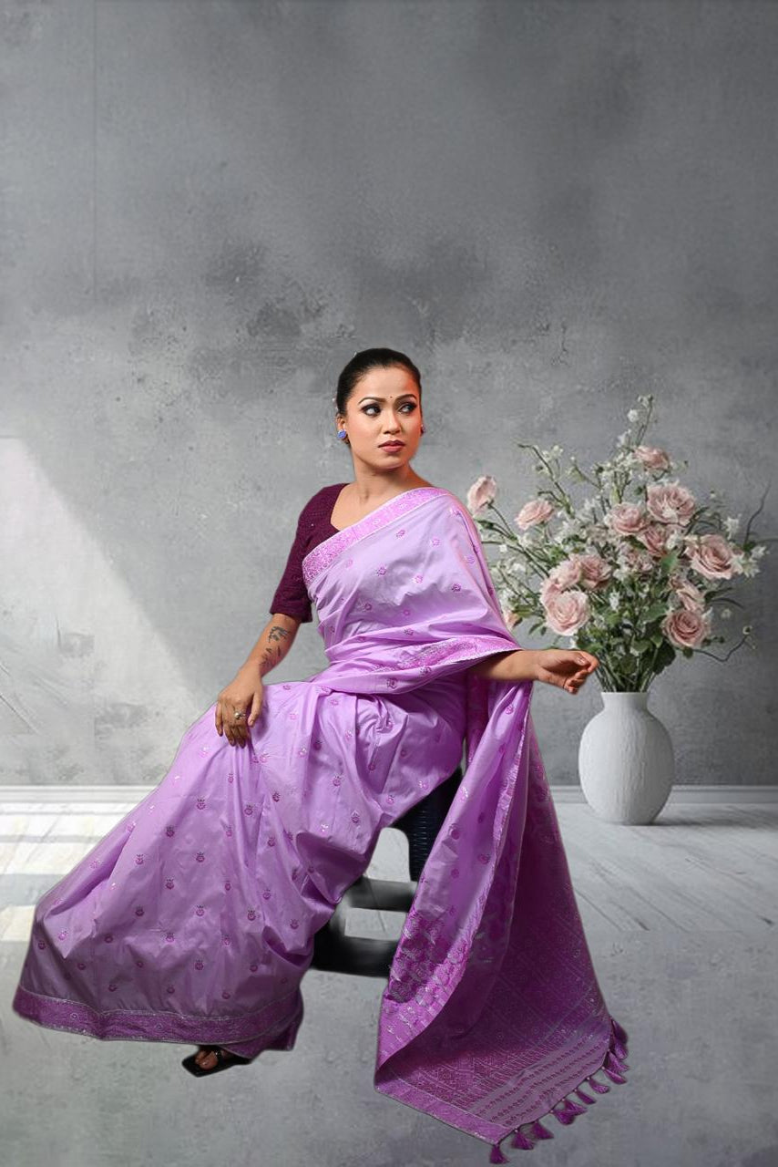 Assam Handloom Purple & Pink Mix Pat Silk Saree